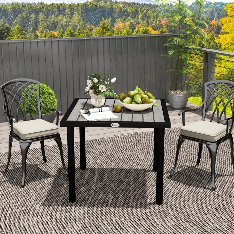 Best Square Garden Dining Table with 5.4cm Parasol Hole, Slatted Top, Metal Frame, 86 x 86 x 71 cm, Light Grey - Image 7