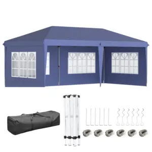Best 3 x 6m Pop Up Gazebo, Height Adjustable Marquee Party Tent with Sidewalls and Storage Bag, Blue