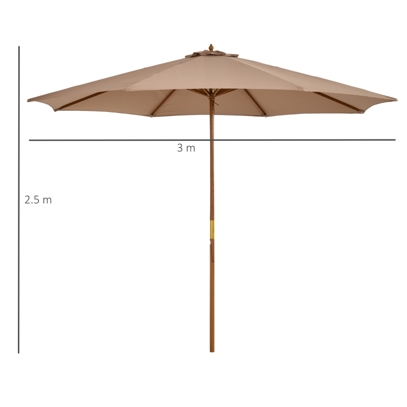 Best 3(m) Garden Umbrella Wooden Parasol 8 Ribs Bamboo Sun Shade Patio Outdoor Umbrella Canopy Khaki - Image 3