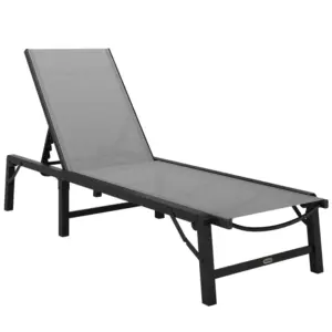 Best Folding Sun Lounger, 5-Position Adjustable Garden Chaise Lounge Sunbed, Steel Frame Reclining Chair for Beach, Porch, Patio, Camping, Light Grey