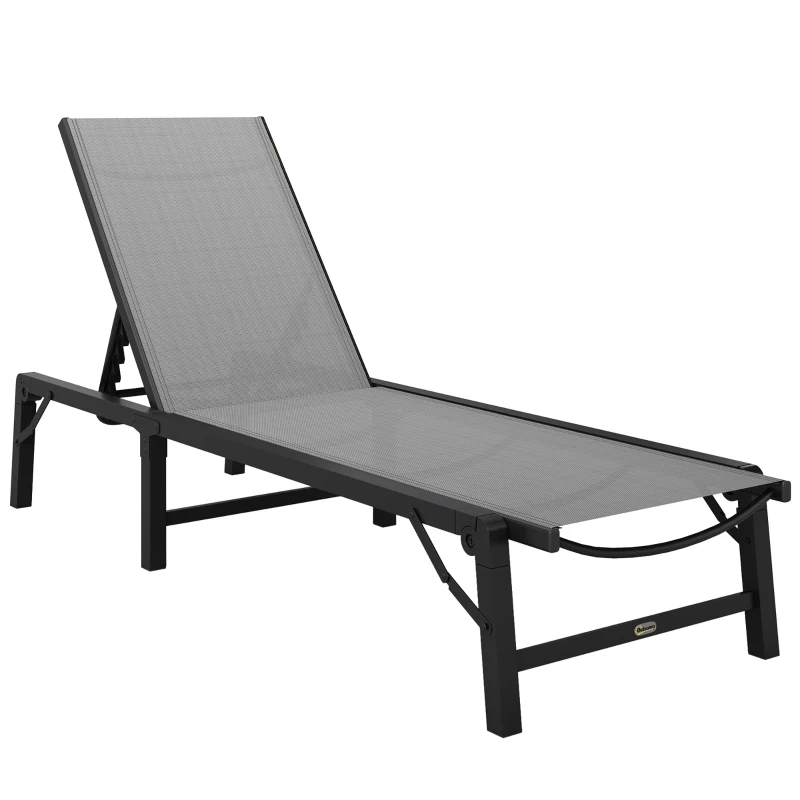 Best Folding Sun Lounger, 5-Position Adjustable Garden Chaise Lounge Sunbed, Steel Frame Reclining Chair for Beach, Porch, Patio, Camping, Light Grey