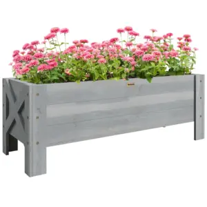 Best 58L Garden Raised Bed Planter Grow Containers for Outdoor Patio Plant Flower Vegetable Pot Fir Wood, 100 x 36.5 x 36 cm, Grey