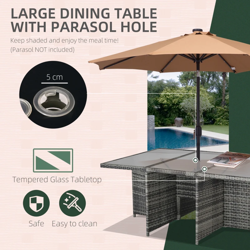 Best 10 Seater Rattan Cube Garden Furniture Set with Parasol Hole, Rattan Dining Set with Cushions, Outdoor Dining Table and Chairs with Rectangular Glass Top Table for Patio, Mixed Grey - Image 5