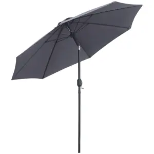 Best 2.7M Garden Parasol Umbrella with Glass Fibre Ribs and Aluminium Frame, Tilting Sun Shade Shelter Canopy, Charcoal Grey