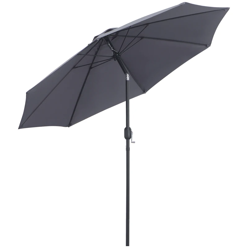 Best 2.7M Garden Parasol Umbrella with Glass Fibre Ribs and Aluminium Frame, Tilting Sun Shade Shelter Canopy, Charcoal Grey