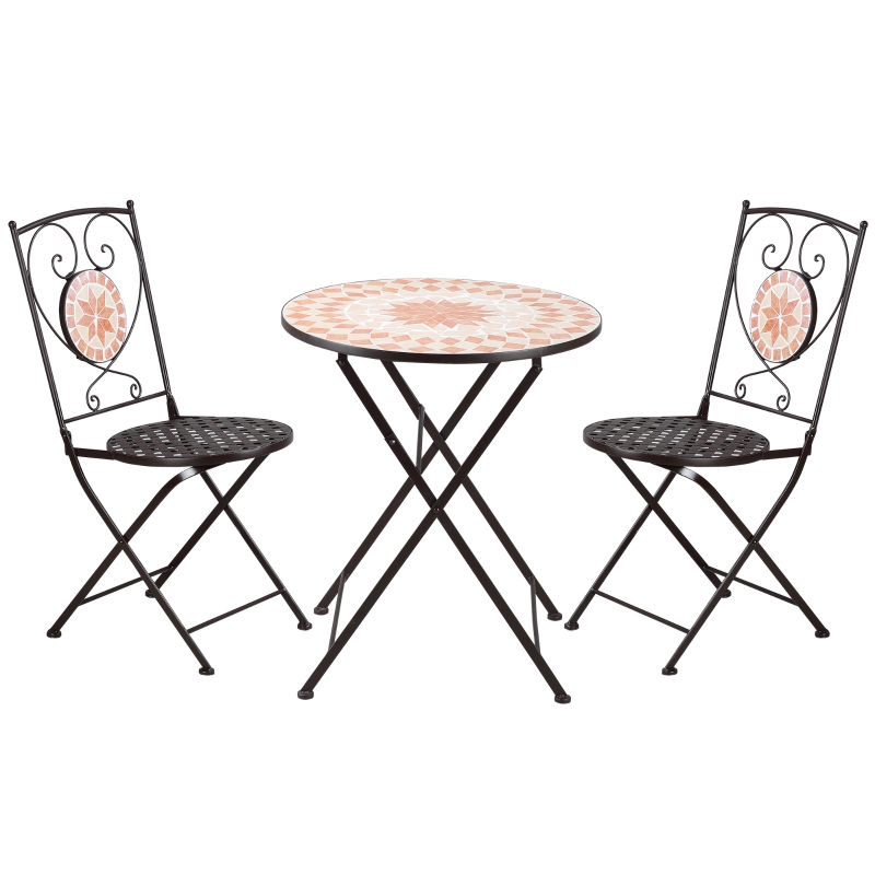 Best 3 Piece Mosaic Bistro Set, 2 Folding Chairs & 1 Round Table Outdoor Furniture for Outdoor, Balcony, Poolside, Yellow - Image 11