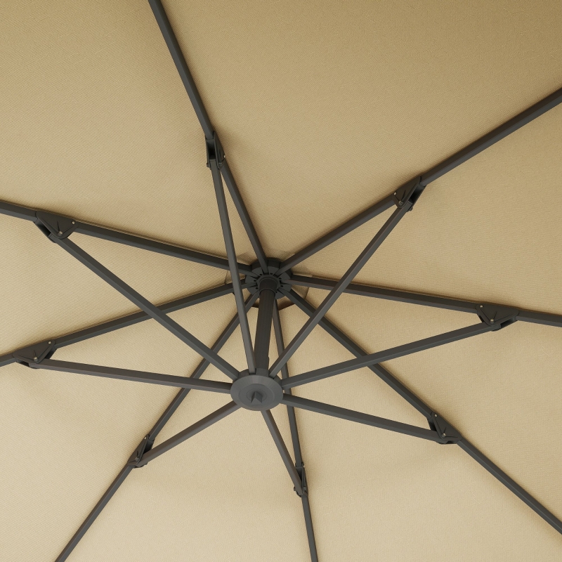 Best 3(m) Garden Cantilever Parasol, Round Overhanging Umbrella with Crank Handle, Cross Base, Aluminium Frame and 360° Rotation, Banana Patio Umbrella for Outdoor Sun Shade, Khaki - Image 9