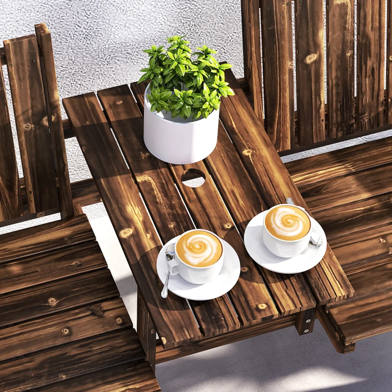 Best 2-Seater Garden Bench with Table & Parasol Hole, Antique Loveseat for Porch, Patio, Carbonised Finish - Image 8