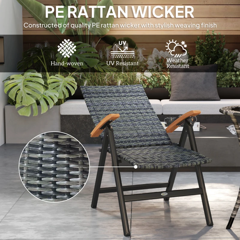 Best Outdoor Folding Rattan Chair with Armrests, High Backrest, for Garden, Camping, Balcony, Porch - Mixed-grey - Image 5