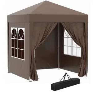 Best 2 x 2 m Garden Pop Up Gazebo, Wedding Party Tent Marquee, Water Resistant Awning Canopy with Sidewalls, Windows, Carry Bag, Coffee