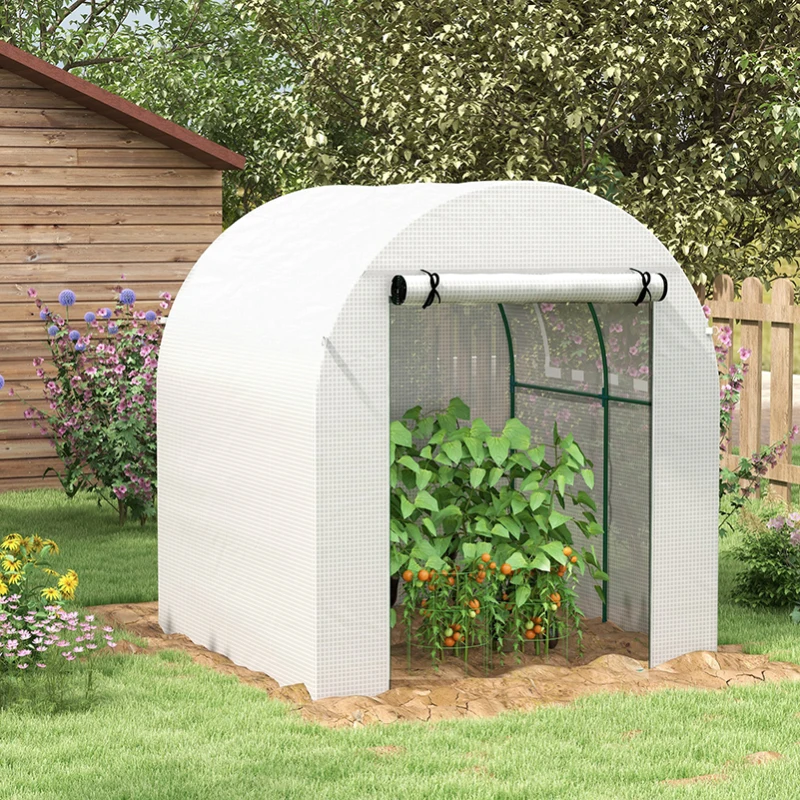 Best Walk in Polytunnel Greenhouse, Green House for Garden with Roll-up Window and Door, 1.8 x 1.8 x 2 m, White - Image 8