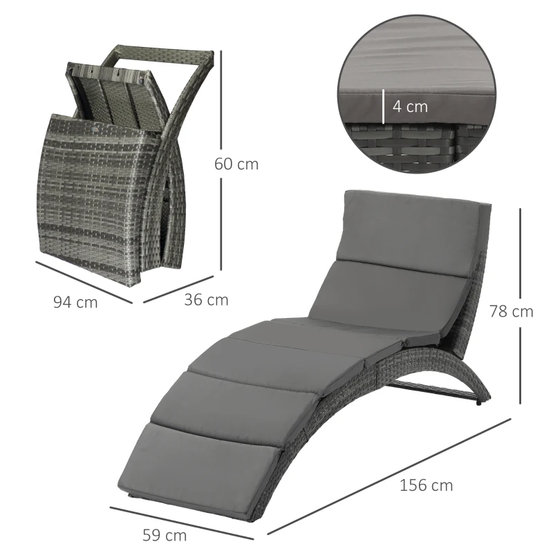 Best Outdoor Foldable PE Rattan Sun Lounger with Soft Padded Cushion, Ergonomic Curved Design Sun Bed for Balcony, Garden, Grey - Image 3