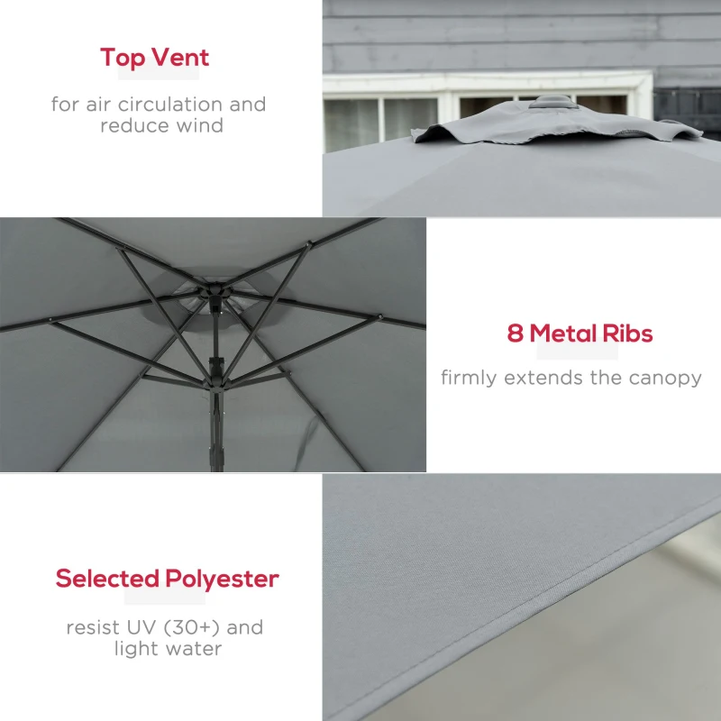 Best 3m Cantilever Parasol with Easy Lever, Patio Umbrella with Crank Handle, Cross Base and 6 Metal Ribs, Outdoor Sun Shades for Garden, Grey - Image 5