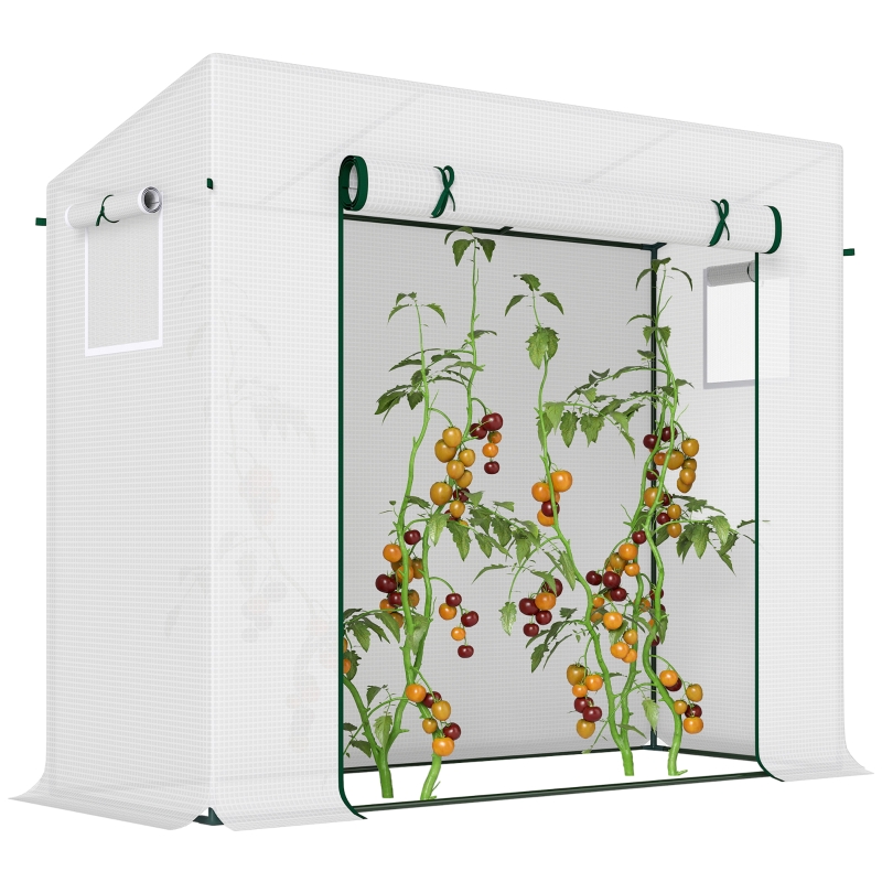 Best Small Walk-in Garden Greenhouse with Steel Frame, Large Roll-up Door and Windows, 200Lx76Wx168Hcm, White - Image 10