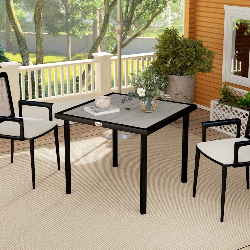 Best Square Garden Dining Table with 5.4cm Parasol Hole, Slatted Top, Metal Frame, 86 x 86 x 71 cm, Light Grey - Image 10