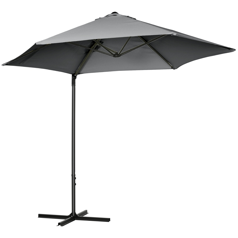 Best 2.5M Garden Cantilever Parasol, Offset Roma Patio Umbrella Hanging Sun Shade Canopy Shelter with 360° Rotation and Cross Base, Dark Grey - Image 11