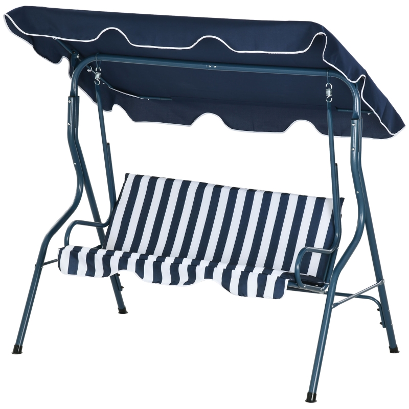 Best 3 Seater Garden Swing Seat Chair Outdoor Bench with Adjustable Canopy and Metal Frame, Blue Stripes - Image 11
