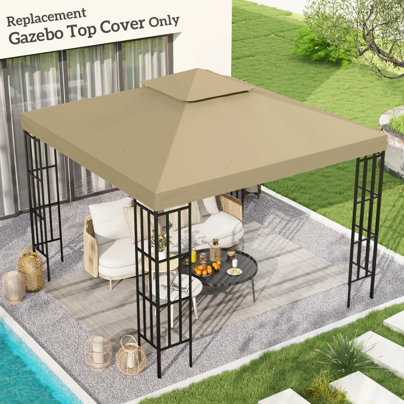 Best 3(m) Gazebo Top Cover Double Tier Canopy Replacement Pavilion Roof Deep Beige - Image 2