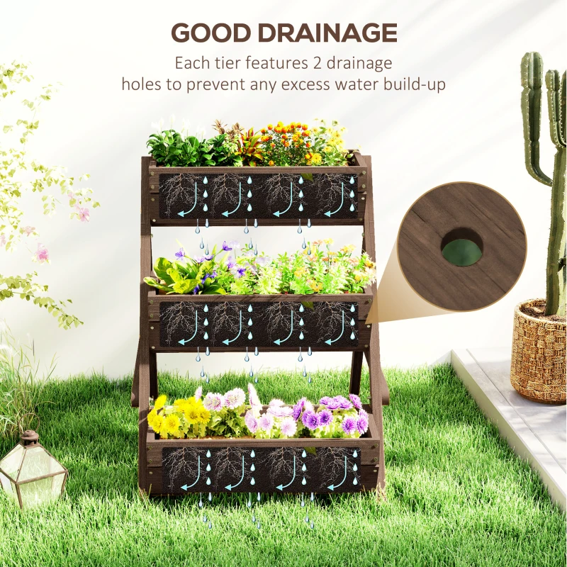 Best 3 Tier Raised Garden Bed Wooden Elevated Planter Box Kit, 66L for Flower, Vegetable, Herb, 65x75x78cm, Tan - Image 5