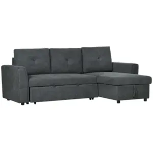 Best 3 Seater Sofa Bed, L Shaped Pull Out Sofa Bed with Storage, Convertible Click Clack Settee Sectional Sleeper Futon for Living Room, Office, Dark Grey