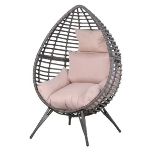 Best Garden Egg Chair, Teardrop Outdoor PE Rattan Chair with Full-body Soft Padded Cushion, Grey