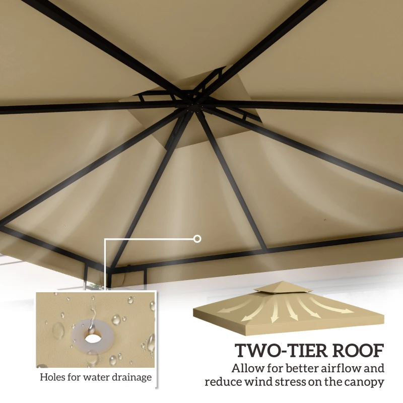 Best 3(m) Gazebo Top Cover Double Tier Canopy Replacement Pavilion Roof Deep Beige - Image 4