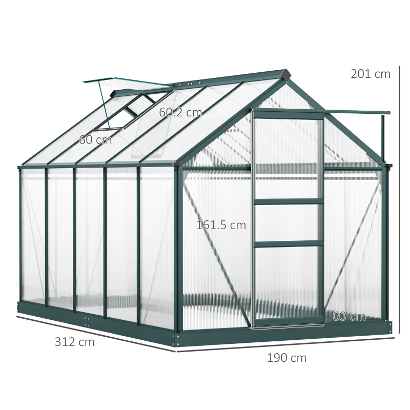 Best 6 x 10ft Polycarbonate Greenhouse, Large Walk-In Green House with Slide Door and Window, Garden Plants Grow House with Aluminium Frame and Foundation, Dark Green - Image 3