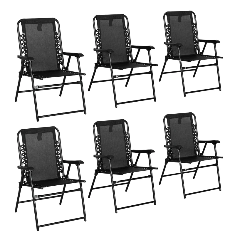 Best 6 Pcs Patio Folding Chair Set, Outdoor Portable Loungers for Camping Pool Beach Deck, Lawn w/ Armrest Steel Frame Black