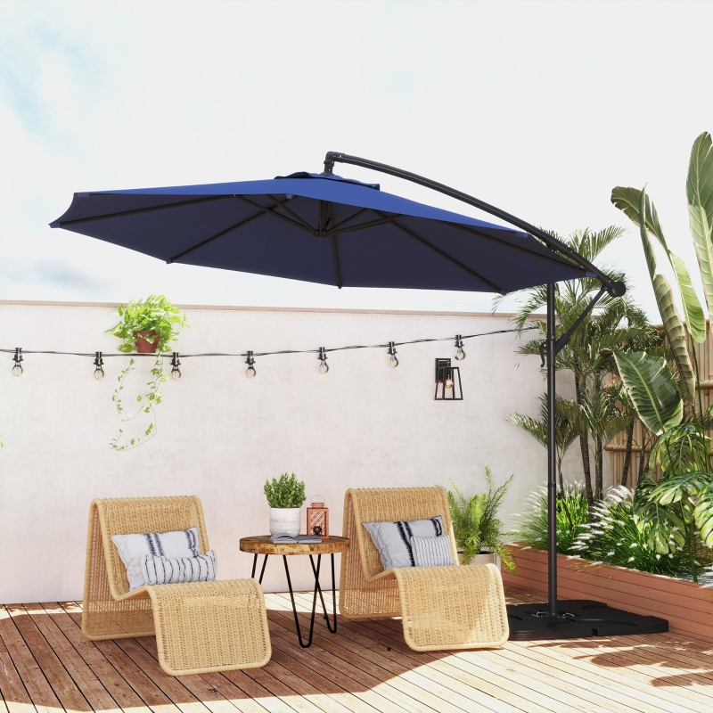 Best 3m Overhanging Parasol, with Base, Weights and Cover - Blue - Image 9