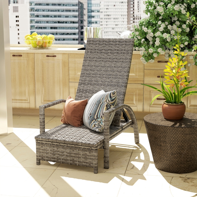 Best PE Rattan Sun Lounger with Adjustable Backrest - Mixed-grey - Image 9