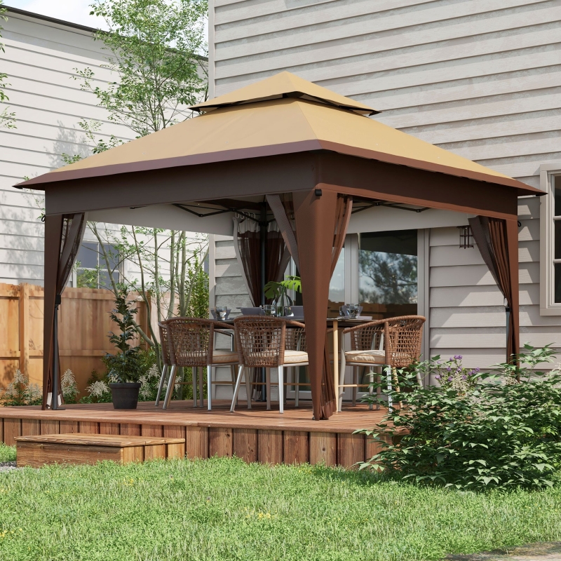 Best 3 x 3(m) Pop Up Gazebo with Mosquito Netting, 1 Person Easy up Marquee Party Tent with 1-Button Push, Double Roof, Carry Bag, Sandbags, Height Adjustable Instant Shelter, Khaki - Image 10