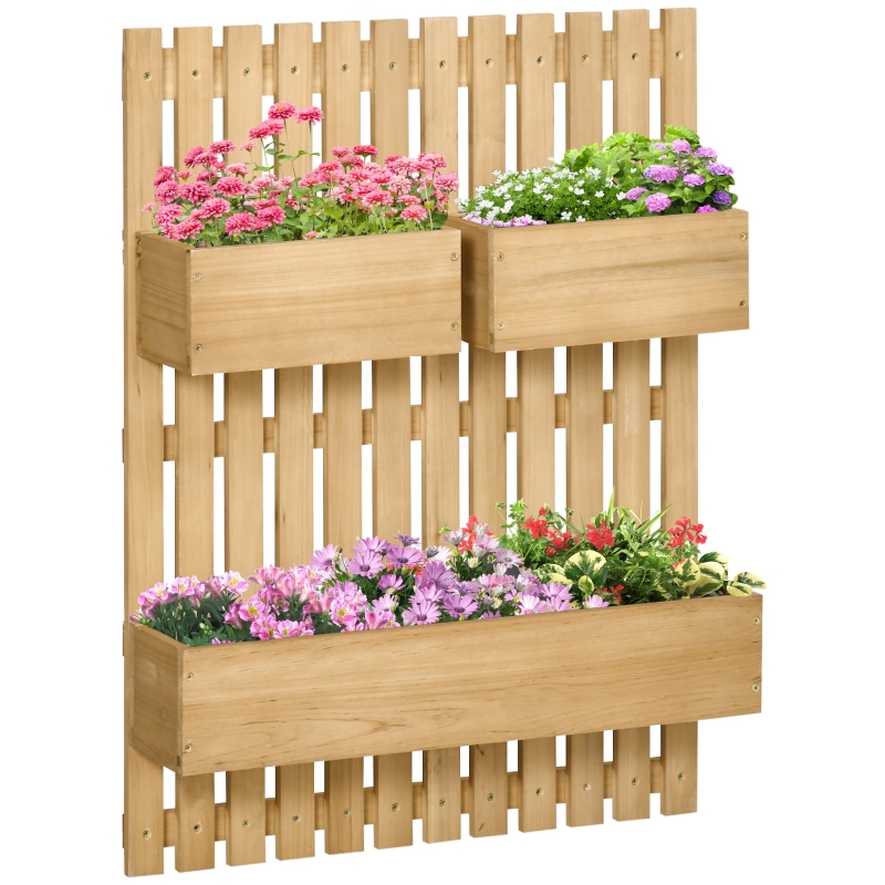 Best Wall-mounted Wooden Garden Planters with Trellis, Drainage Holes and 3 Planter Boxes for Patio, Natural - Image 11