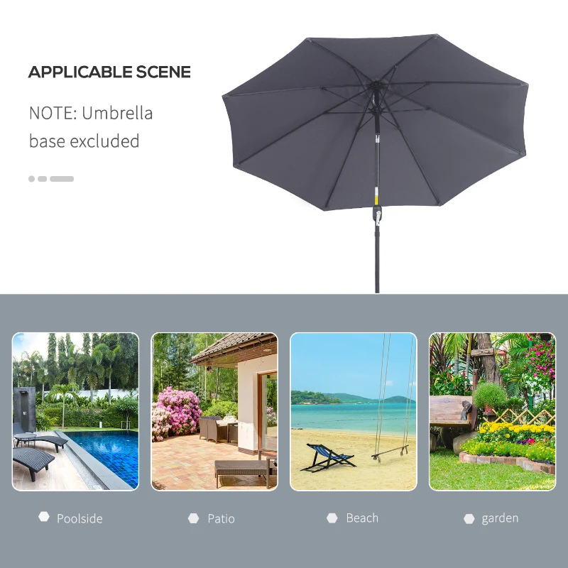 Best 2.7M Garden Parasol Umbrella with Glass Fibre Ribs and Aluminium Frame, Tilting Sun Shade Shelter Canopy, Charcoal Grey - Image 7