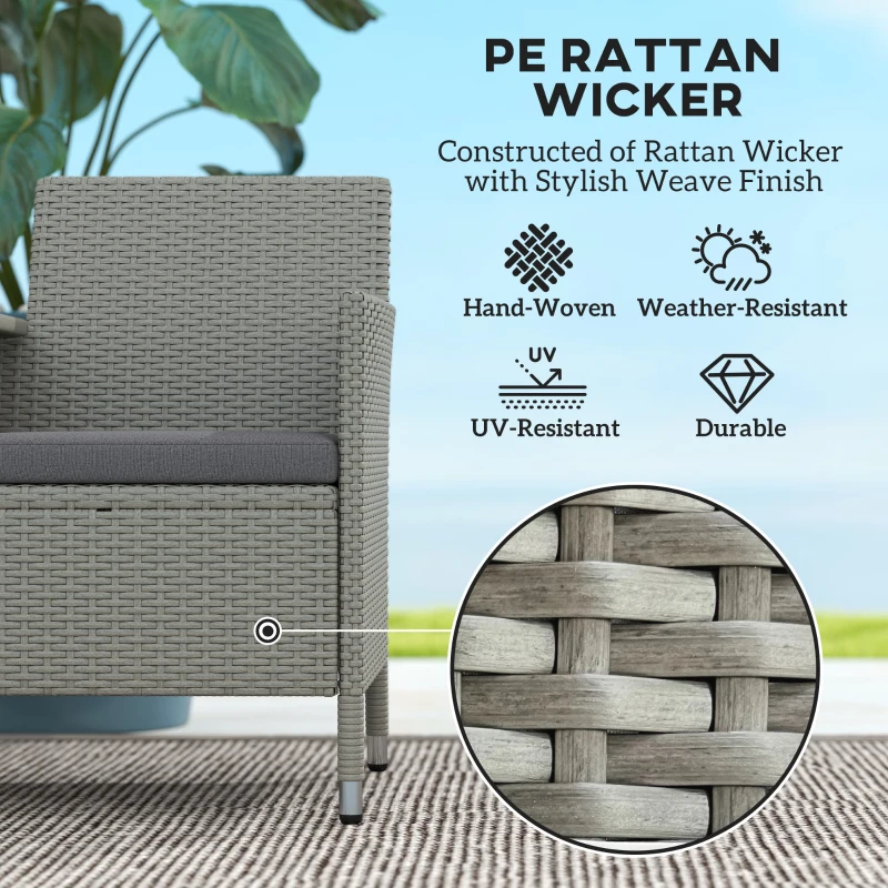 Best 2-Seater PE Rattan Outdoor Garden Bench w/ Centre Table Grey - Image 4