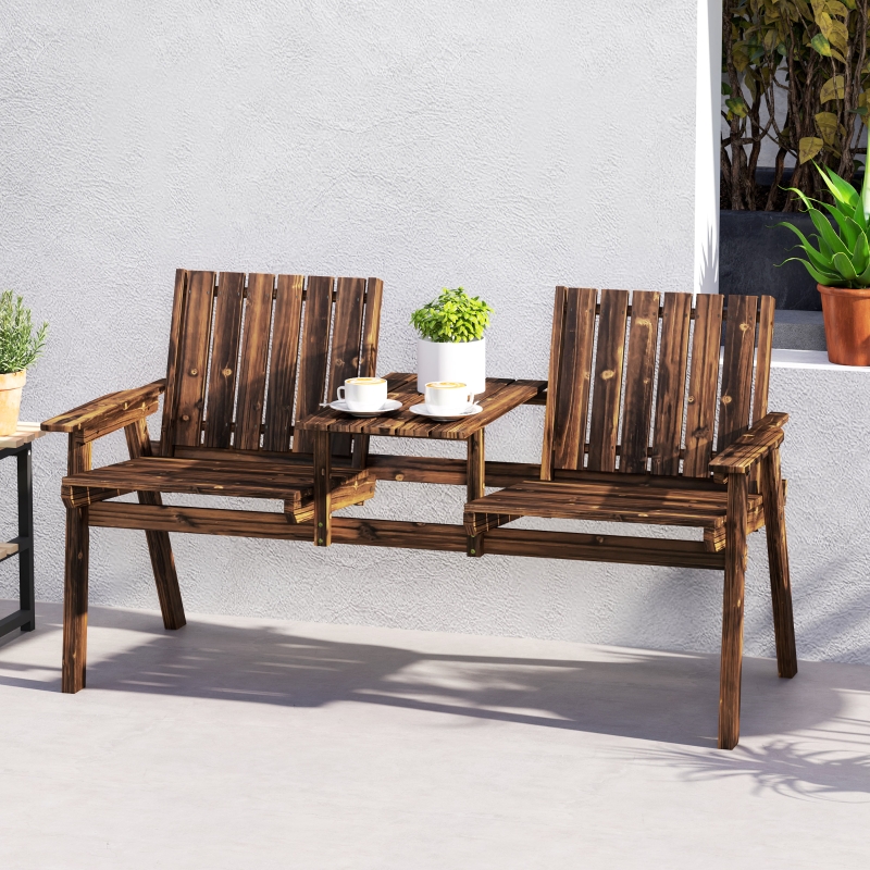 Best 2-Seater Garden Bench with Table & Parasol Hole, Antique Loveseat for Porch, Patio, Carbonised Finish - Image 10