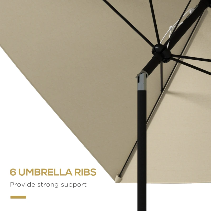 Best 2 x 3(m) Garden Parasol Umbrella, Rectangular Outdoor Market Umbrella Sun Shade with Crank & Push Button Tilt, 6 Ribs, Aluminium Pole, Cream White - Image 6