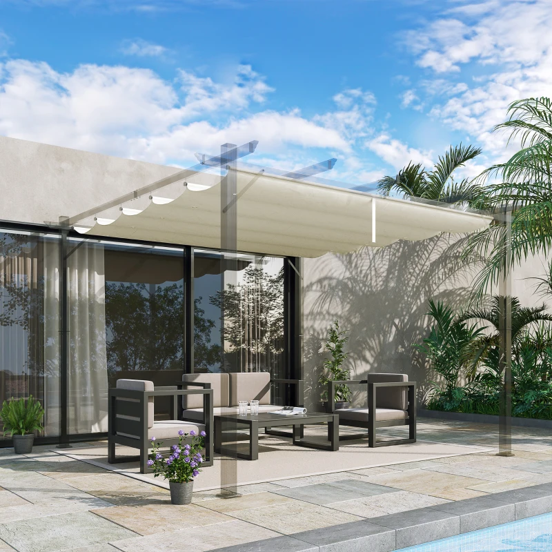 Best Retractable Pergola Shade Cover, Replacement Canopy Fabric for 3 x 3 (m) Pergola, Gazebo Retractable Roof, Cream White - Image 2