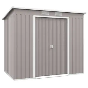 Best 7 x 4ft Galvanised Steel Garden Shed, with Foundation Kit - Grey