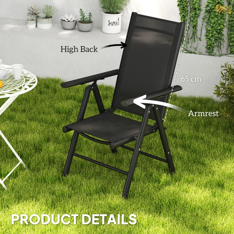Best Set of 2 Folding Chair, Aluminium Frame Outdoor Camping Chairs with Breathable Mesh Back and Seat, Garden Chair Set with Armrests for Balcony, Black - Image 7