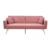 Convertible Sofa Bed with Adjustable Backrest, Gold Legs, Side Pockets, Sherpa Fabric Sleeper Sofa for Bedroom, 176L x 64W x 75H cm, Pink - Image 2