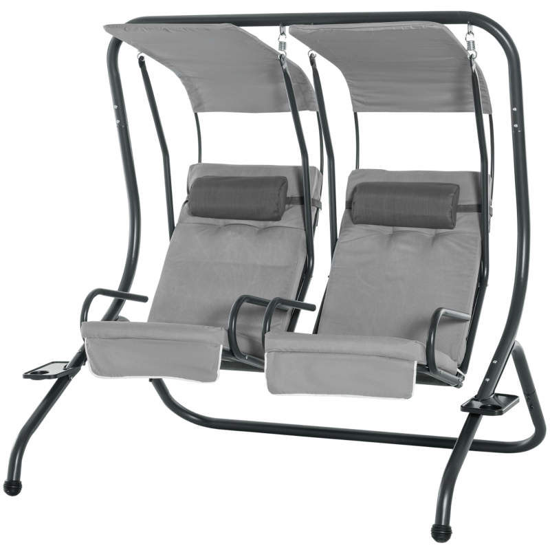 Best Canopy Swing 2 Separate Relax Chairs w/ Handrails and Removable Canopy Grey - Image 14