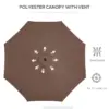 Best 3(m) Tilting Parasol Garden Umbrellas, Outdoor Sun Shade with 8 Ribs, Tilt and Crank Handle for Balcony, Bench, Garden, Coffee - Image 7