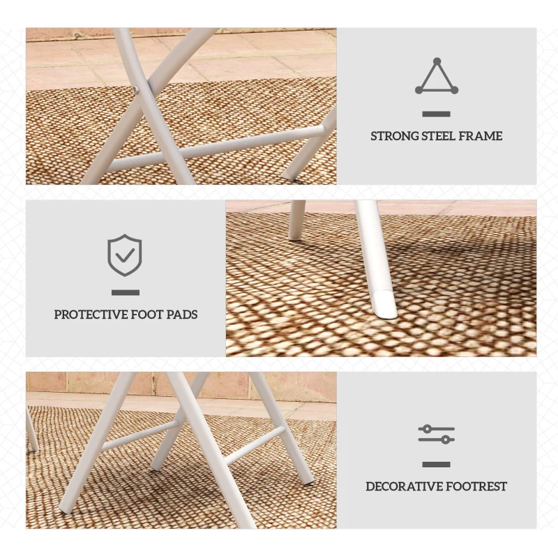 Best 3 Pieces Outdoor Bistro Set, Glass Top Outdoor Table and 2 Folding Chairs with Protecting Feet, White - Image 7