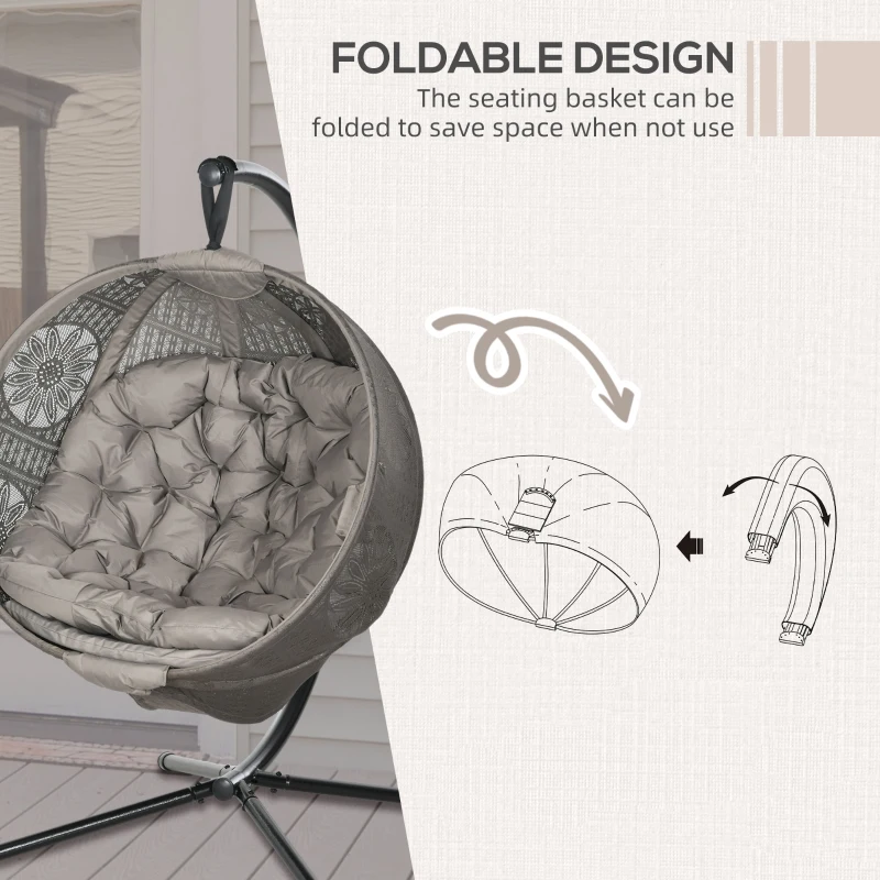 Best Round Egg Basket Chair, with Steel Stand, Sand - Image 6