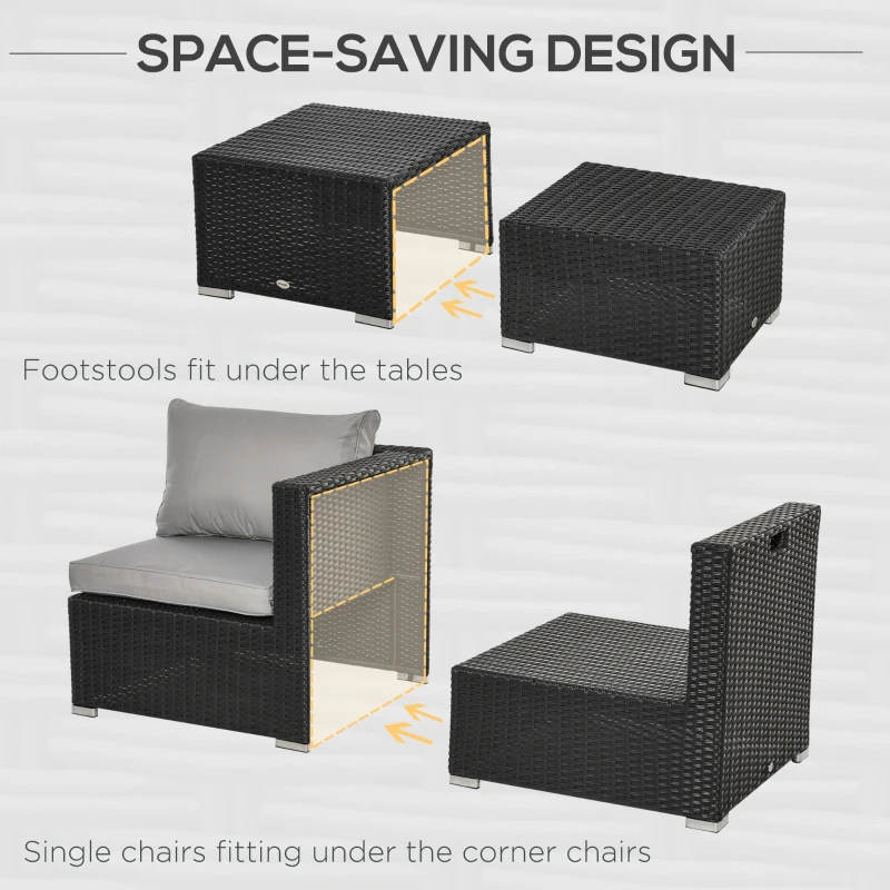 Best 8 Pieces PE Rattan Sofa Set with Cushions, Garden Corner Sofa with 4 Seater Sofa, 2 Footstools and 2 Coffee Table Set, Space-saving Design, No Assembly Required, Black - Image 6