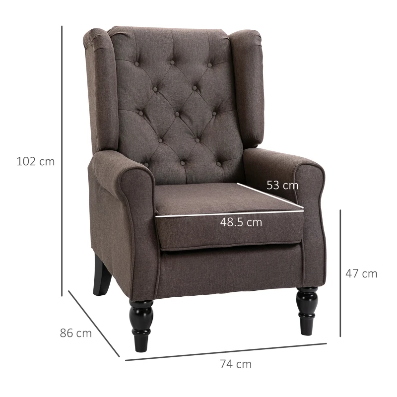Best Retro Accent Chair, Wingback Armchair with Wood Frame Button Tufted Design for Living Room Bedroom, Brown - Image 3