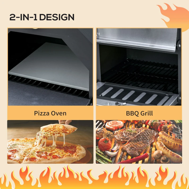 Best Outdoor Garden Pizza Oven Charcoal BBQ Grill 3-Tier Freestanding w/ Chimney, Mesh Shelf, Thermometer Handles, Wheels Garden Party Gathering Stainless Steel Cooker - Image 6
