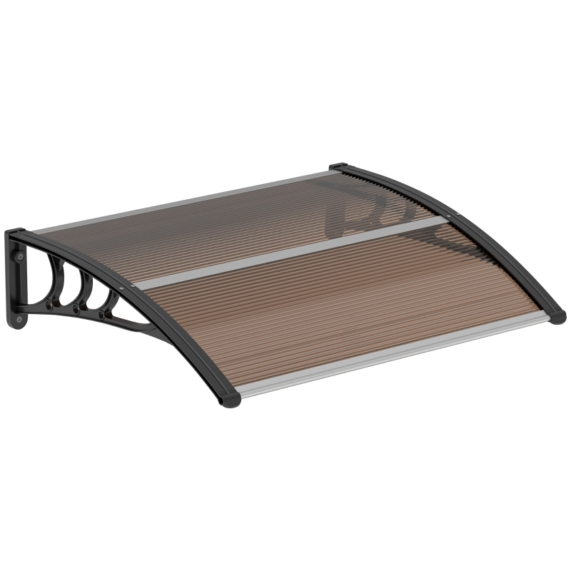 Best Front Door Canopy Outdoor Awning Aluminium Rigid Plastic Polycarbonate Rain Shelter UV Water Rain Resistant 100 x 75cm Brown - Image 11
