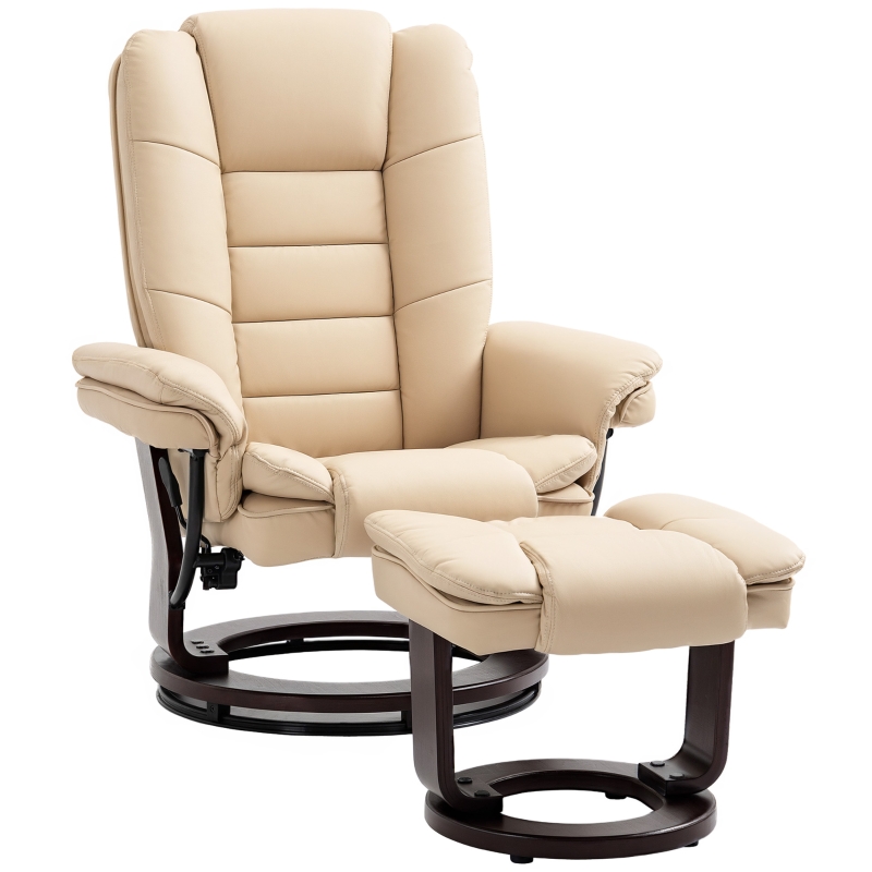 Best Faux Leather 135° Reclining Chair and Footstool - Beige - Image 11