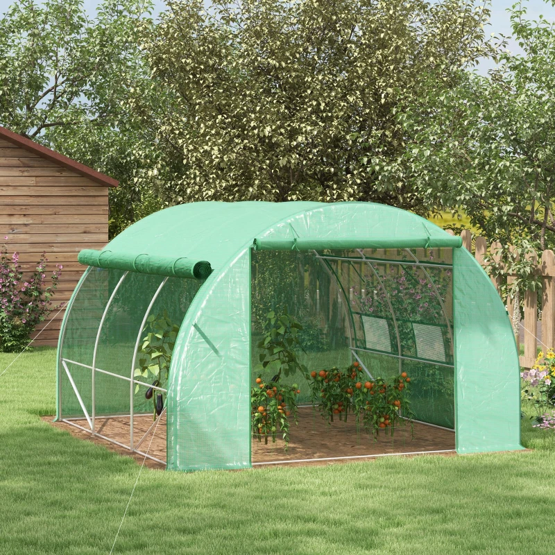 Best Polytunnel Greenhouse Walk-in Grow House Tent with Roll-up Sidewalls, Zipped Door and 6 Windows, 3x3x2m Green - Image 2